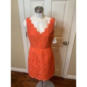 Monique Lhuillier ML Orange Floral Lace V-Neck Sleeveless Dress, Size 10